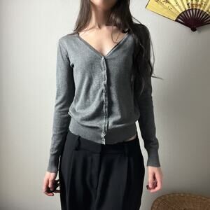 y2k gray minimalist office siren button fitted cardigan sweater